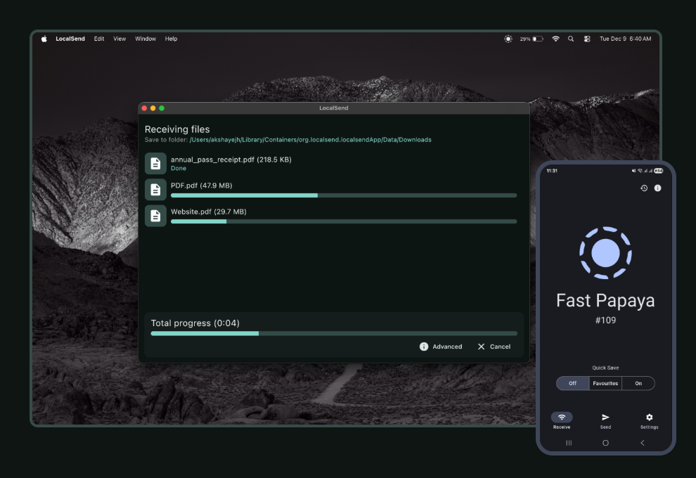 LocalSend бесплатная open-source утилита для передачи файлов на Windows, macOS, Linux, Android и iOS, не требует аккаунта, облака и внешних серверов